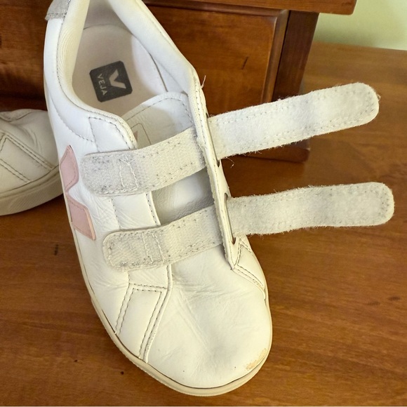 Veja Esplar girl’s 2 White Pink Sneakers hook & loop shoes metallic leather - Picture 10 of 12